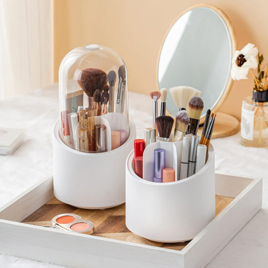 360° Rotating Makeup Brush Organizer with Clear Cover