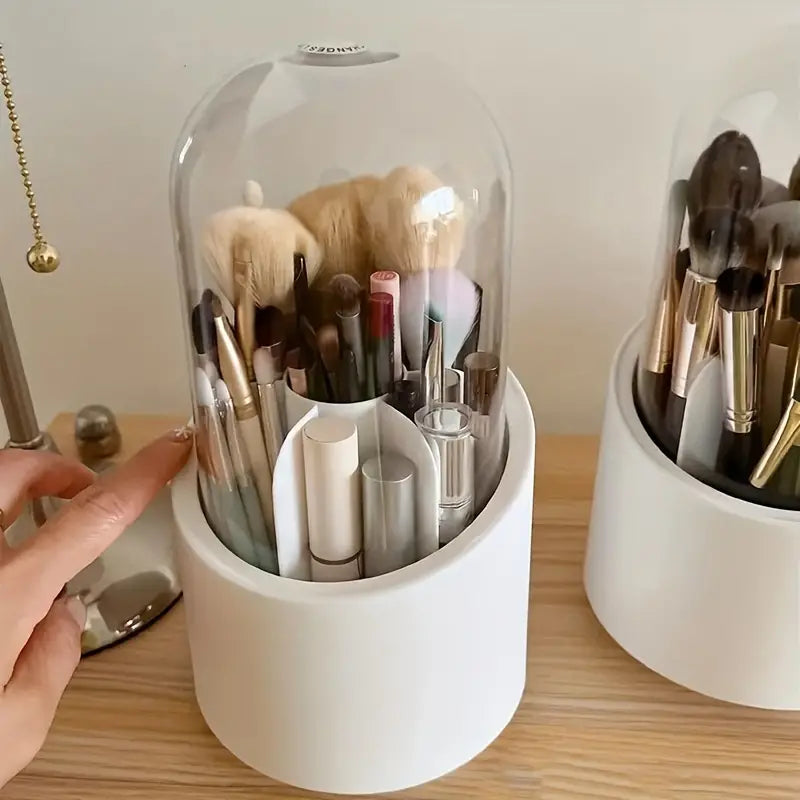 360° Rotating Makeup Brush Organizer with Clear Cover