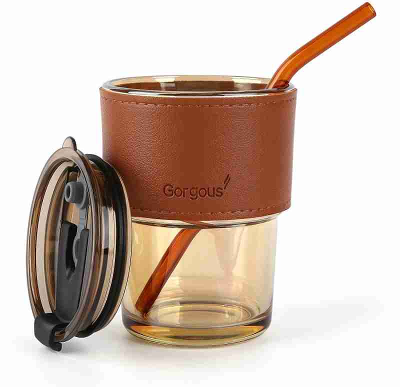 400ml Coffee Cup with Straw & Leather Cover