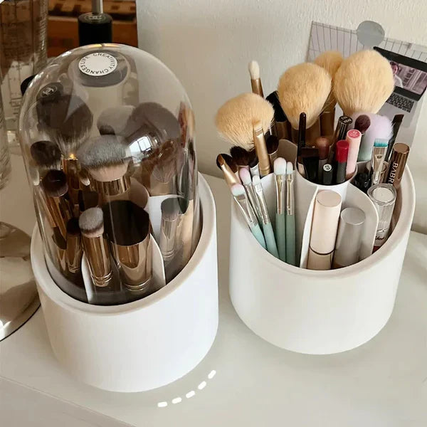 360° Rotating Makeup Brush Organizer with Clear Cover