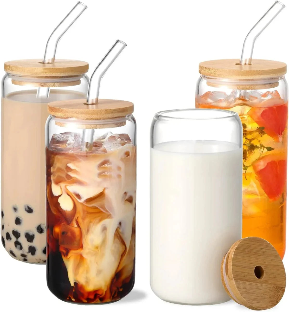 Premium 400ml Glass Tumbler with Bamboo Lid & Glass Straw