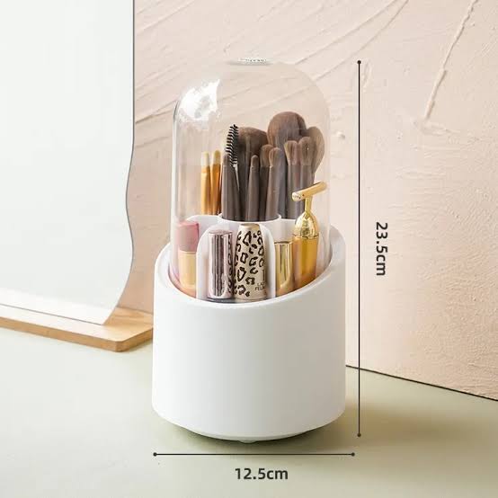 360° Rotating Makeup Brush Organizer with Clear Cover