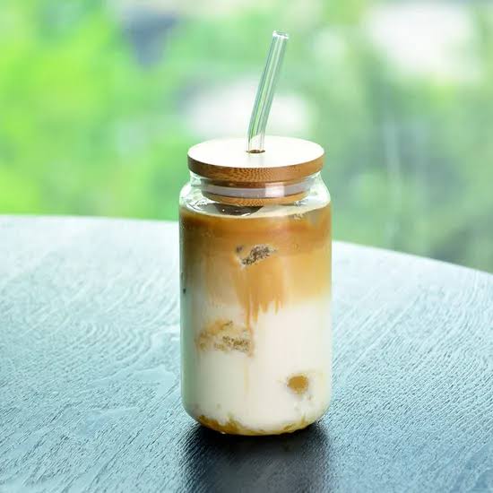 Premium 400ml Glass Tumbler with Bamboo Lid & Glass Straw