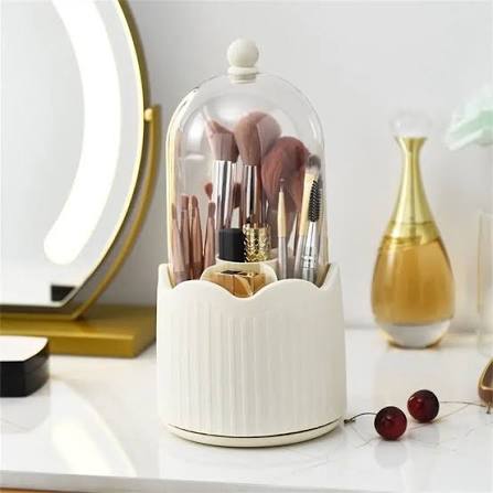 360° Rotating Makeup Brush Organizer with Clear Cover
